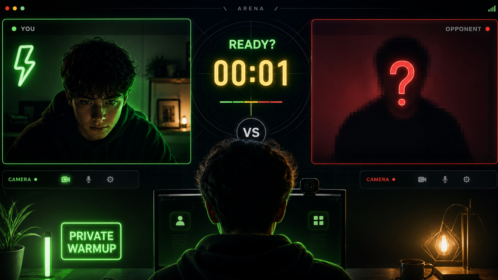 Omoggle arena warmup with a private countdown test